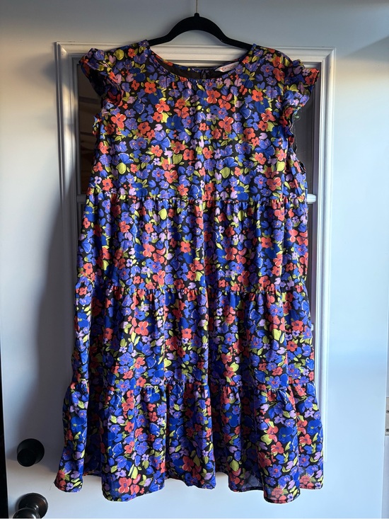 kirundo Dresses & Skirts - Floral Tiered Midi Dress in Purple and Coral